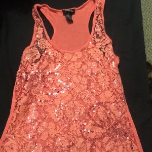 Coral sparkly tank top